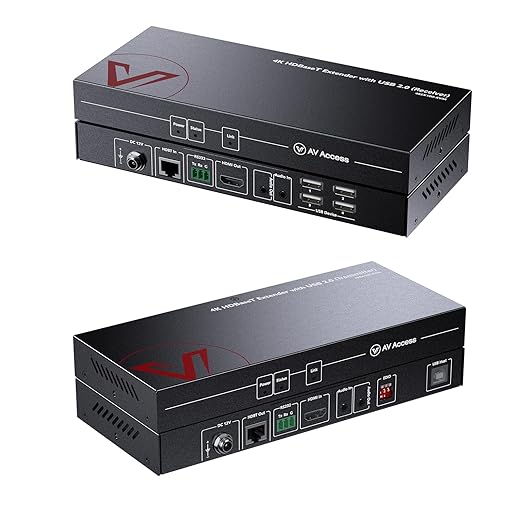 AV Access HDMI KVM Extender Over Cat6, 4K@60Hz 100m/330ft, USB 2.0 Remote Control (4 Ports), Zero Latency, RS232, Audio, PoH, EDID, for Server Room & Control Systems (4KEX100-KVM)