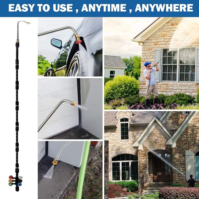 Selkie Pressure Washer Extension Wand - Upgrade Black Power Washer Lance with Spray Nozzle Tips,30Â°,90Â°,120Â° Curved Rod, 1/4ââQuick Connect, Replacement for Anti-Leaked Ring 4000 PSI