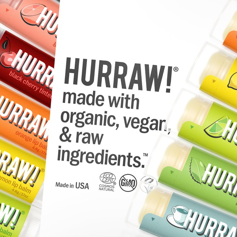 Hurraw! Lip Balms: Staff Favorites, 5 Balm Bundle Pack – Mint, Earl Grey, Coffee Bean, Coconut, Black Cherry (Sheer Red Tint). Organic, Certified Vegan, Cruelty & Gluten Free. All Natural. Made in USA