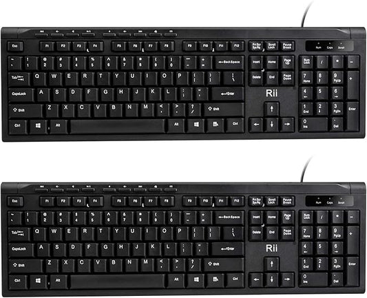 Rii RK907 Ultra-Slim Compact USB Wired Keyboard for Mac and PC,Windows 10/8 / 7 / Vista/XP(Black) (2PCS)