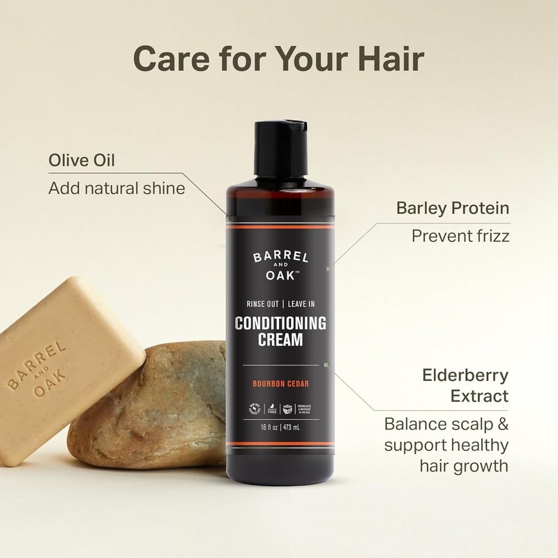 Leave In Conditioner Cream for Men - Dual-Use Styling & Hydration | Restores Dry Hair, Bourbon Cedar Scent, 16 oz