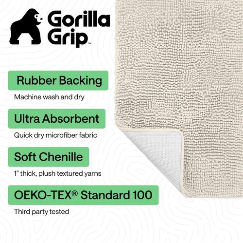 GORILLA GRIP Bath Rug Mat - Soft Absorbent Chenille | Quick-Dry Microfiber, 44x26, Ivory Cream
