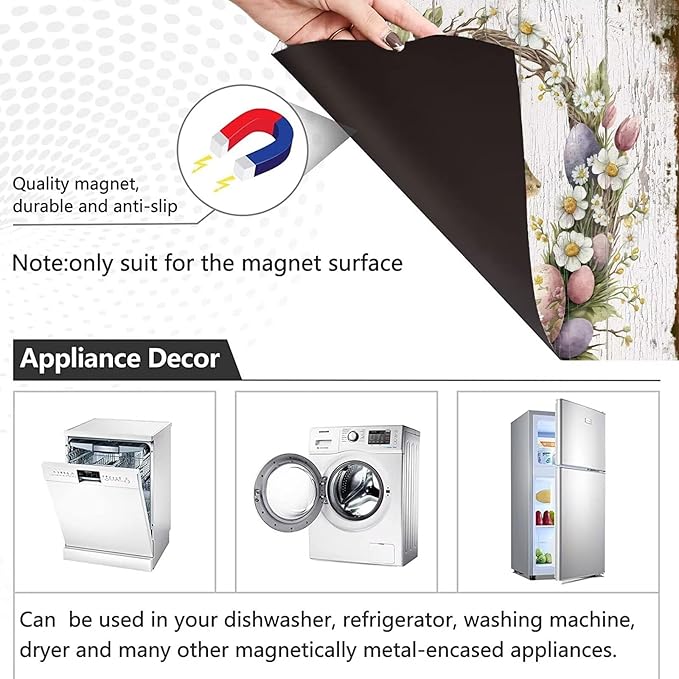 Easter Bunny Dishwasher Full Door Magnetic Sticker Home Appliances, Easter Eggs Refrigerator Magnet Skin Cover, Spring Wreath Magnetic Dishwasher Panel Cover - (23" x 26" Magnetic)