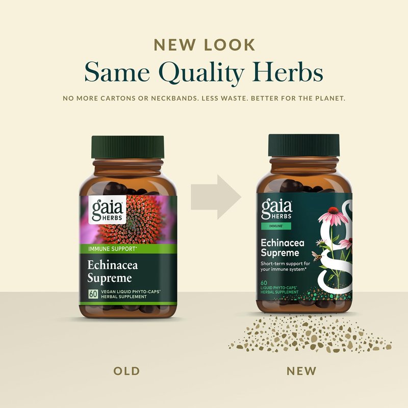 Gaia Herbs Echinacea Supreme - Immune Support Supplement - Echinacea Purpurea & Angustifolia Blend to Support Immune System* - 60 Vegan Liquid Phyto-Caps (30 Servings)