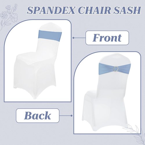 MDS Spandex Chair Sashes - Universal Elastic Stretch Bands with Buckle Slider Bow - Pack of 250, Baby Blue