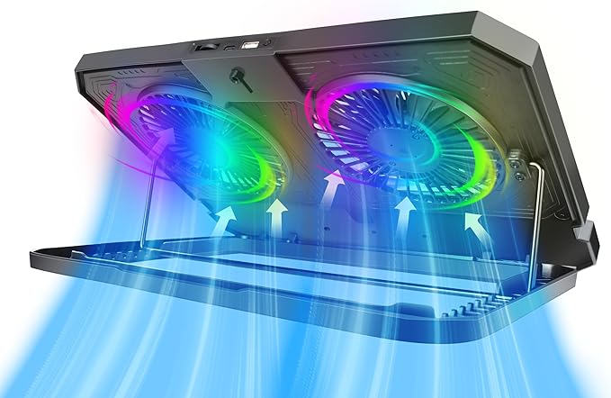 Porodo Gaming Crystal Shell Laptop Cooling Pad with Phone Holder, Dual High-Speed Fans, 8-Level Adjustable Height, RGB Lighting, Anti-Slip Base, USB-A & USB-C Ports – Black (for 10-17” Laptops)