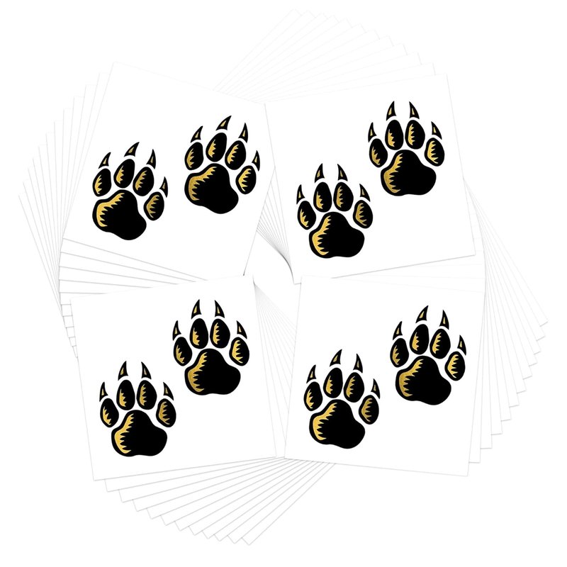 Metallic Gold & Black Wolf Paw Prints Temporary Tattoos - Pack of 48 | Perfect for School Spirit & Cheerleading