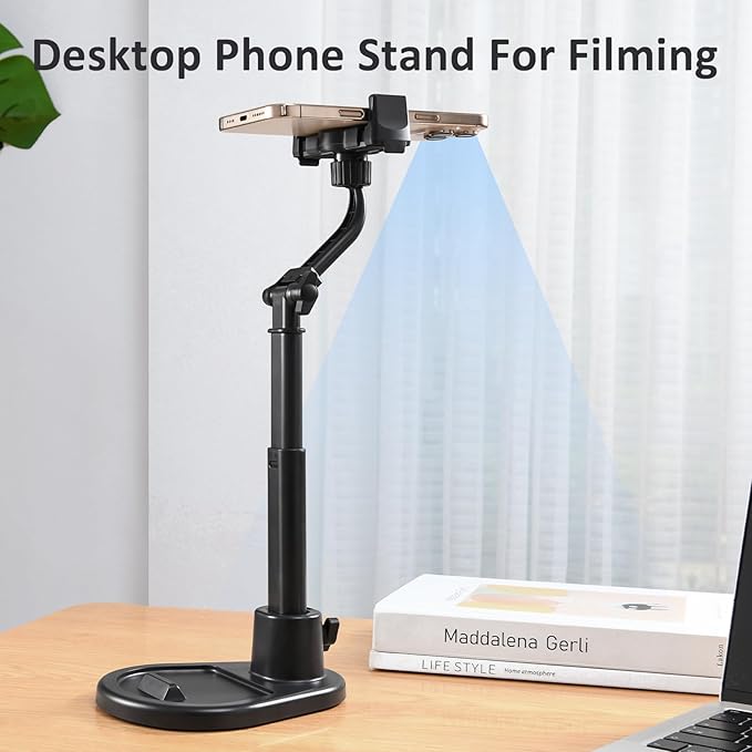 nediea Phone Stand for Desk, Height Adjustable Cell Phone Holder for iPhone, 360 Degree Rotatable Office Phone Stand for Video Recording,Live Streaming,Compatible with All 4.7-7in Smartphones (T13-2)