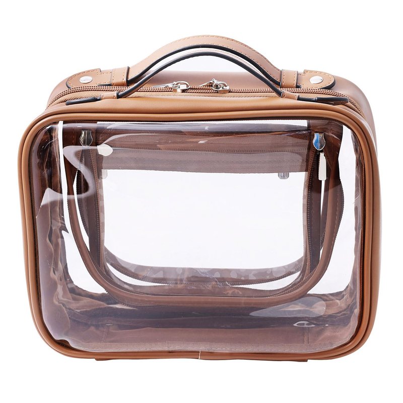 SANHECUN traveling toiletry case clear cosmetics case makeup bag Dimensions | LxWxH:10” x 4.5” x 7.5”(Brown, Medium)