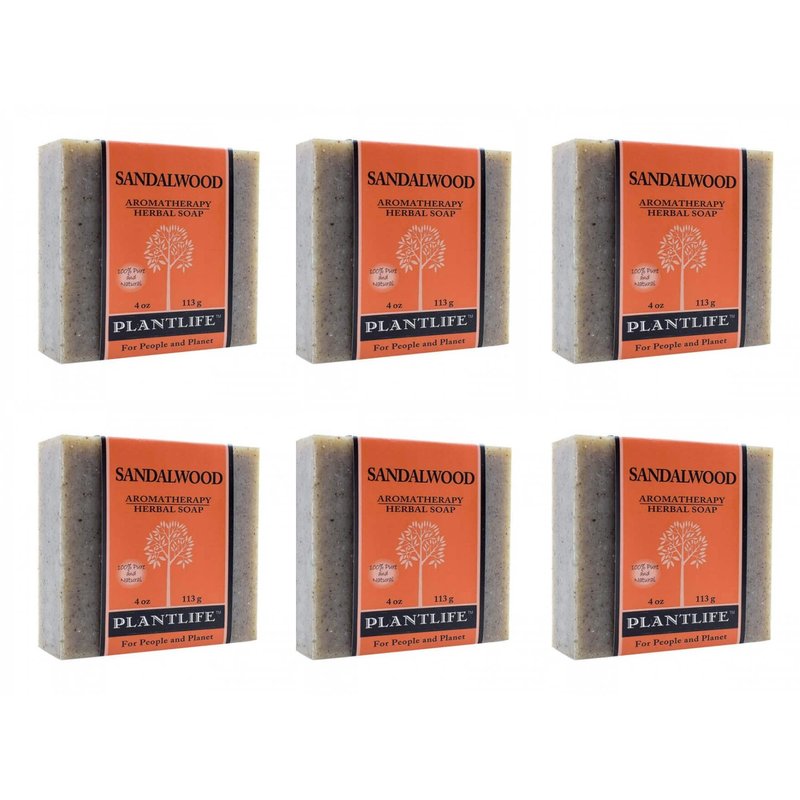 Plantlife Sandalwood 6-Pack Bar Soap - Moisturizing and Soothing Soap for Your Skin - Hand Crafted Using Plant-Based Ingredients - Made in California 4oz Bar