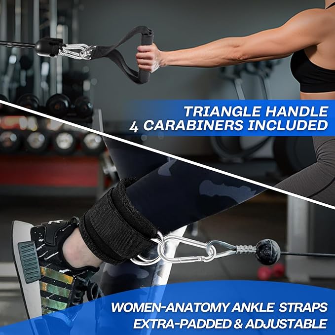 YORWHIN 10-in-1 Cable Machine Attachments Set for Gym - Includes Tricep Rope, V-Bar, Straight Bar, D-Handle, Ankle/Wrist Straps, Storage Bag - Compatible with LAT Pulldown & Home Gym Cable Machines