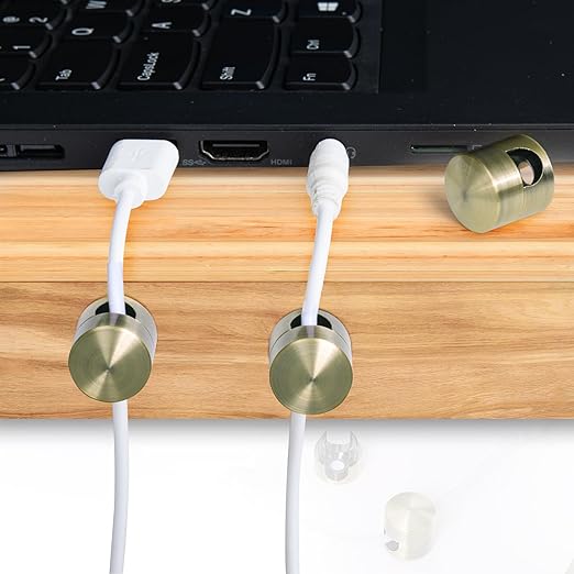 SmallCat 2 Sets Charger Holders for Cords, Antique Copper Color Adjustable Cable Anchor Holders, Adhesive Metal Cord Clips, Cable Management Wire Organizers for Desk, Office, Nightstand