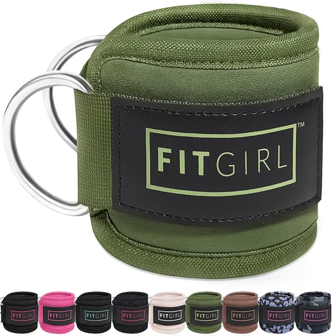 FITGIRL - Ankle Strap (Single) for Cable Machines and Resistance Bands, Work Out Cuff Attachment for Home & Gym, Glute Workouts - Kickbacks, Leg Extensions, Hip Abductors, Women Only (Olive Green)