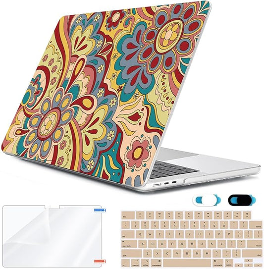 HOHAIYOO Compatible with 2026 2025-2022 MacBook Air 13 inch Case M5 A3449 M4 A3240 M3 A3113 M2 A2681, Hard Shell&Keyboard Film&Screen Film&Webcam Cover for New M5 MacBook Air 13.6 inch, Curved Doodle