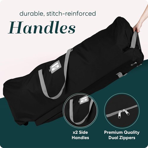 Handy Laundry - Rolling Tree Storage Bag - Zippered Bag with Wheels for 7.5-Foot Christmas Tree | Black