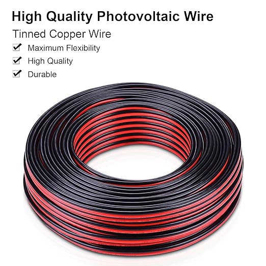 Shirbly 10 Gauge Wire 200FT Tinned Copper Wire-2 Conductor Parallel Wire Insulated Stranded Wire for Solar Panel Car Audio Automotive Low Voltage Electrical Wire for LED Lighting (10AWG 200FT)