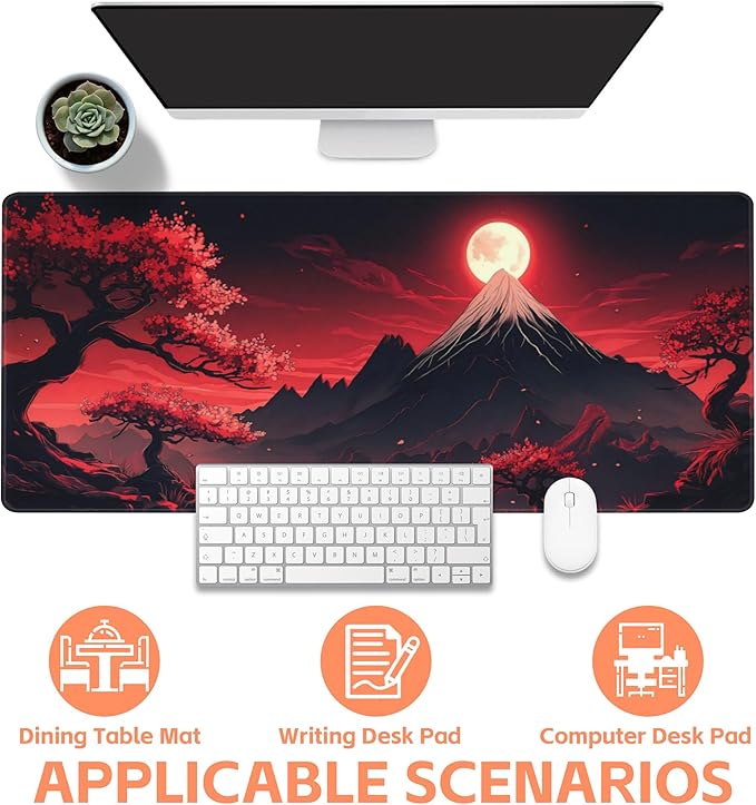 NIYLYNSYN Mouse Pad Large Japanese Landscap Non-Slip Game Desk Mat with Stitched Edge Laptop Keyboard Desk Pad for Work Home Gaming (35.4 x 15.7 Inches)