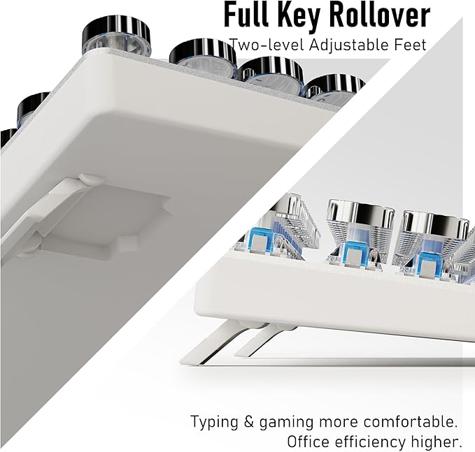SEUNKWANG EWEADN TK100 Typewriter Style Wired Mechanical Keyboard, 104 Keys Aesthetic Typewriter Keyboard with White Backlit, Anti-Ghosting, Blue Switch Wired Cute Keyboards-White