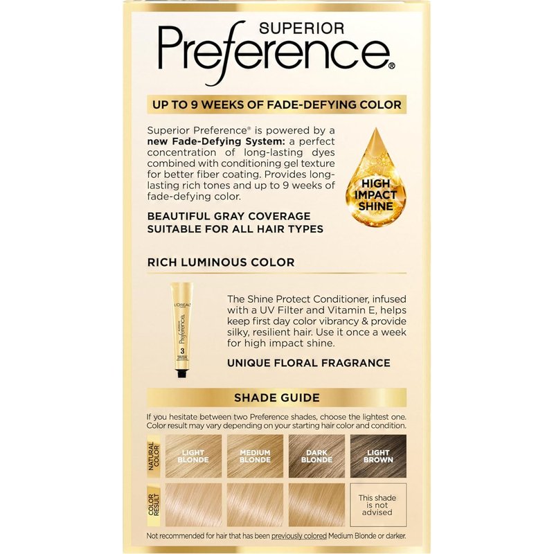 L’Oreal ParisSuperior Preference Rich Luminous Conditioning Colorant, Level 3 Permanent, Light Golden Blonde/Warmer 9G (Pack of 3)