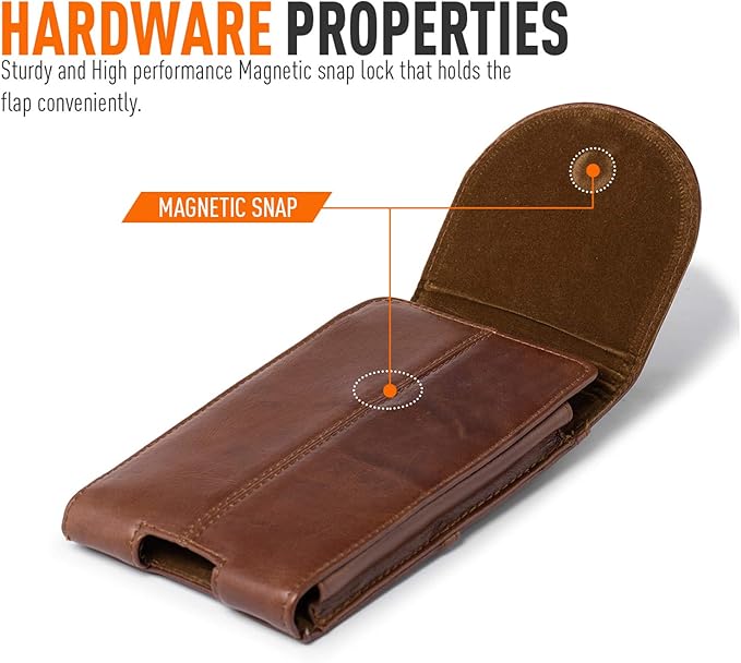 Hengwin Genuine Leather Cell Phone Holster for Outdoor Walking Working, Phone Holder Belt Pouch Case with Belt Clip Fits for iPhone 17 Pro Max 16 Pro Max Samsung Galaxy S25 Edge S24 Ultra (Brown)