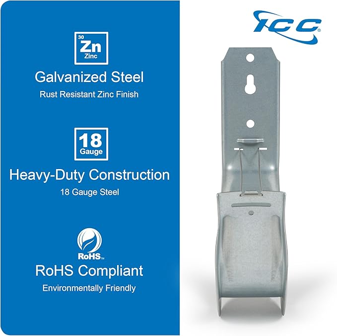 ICC 4-Inch Wall Mount J-Hook – 25-Pack, Cable Support 4" J Hooks with Retainer Clips, Galvanized Steel with Zinc Finish – for Structured Cabling and Cable Management