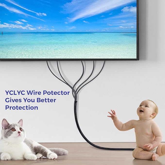 YCLYC Cable Management Sleeves 1in - 2 Pack 6.6ft Split Braided Sleeve Black, Protectors From Pets, Wire Organizers, Flexible Wrap for Computer Cord Management