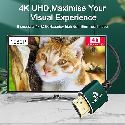 Thsucords Slim HDMI Cables 1.6FT 5Pack, Ultra Soft & Thin HDMI to HDMI Cord, Extreme Flexible & Skinny HDMI Wire Supports High Speed 4K@60Hz 18gbps 2160p 1080p