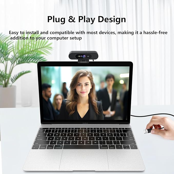 MOERTEK Window Hello Webcam, 1080P 30fps Camera with Noise-reducing Mic, Plug & Play, 90° Wide Angle, Built-in Privacy Cover, 360° Rotation & 90° Tilt, Perfect for Zoom, Google Meet, Microsoft Teams