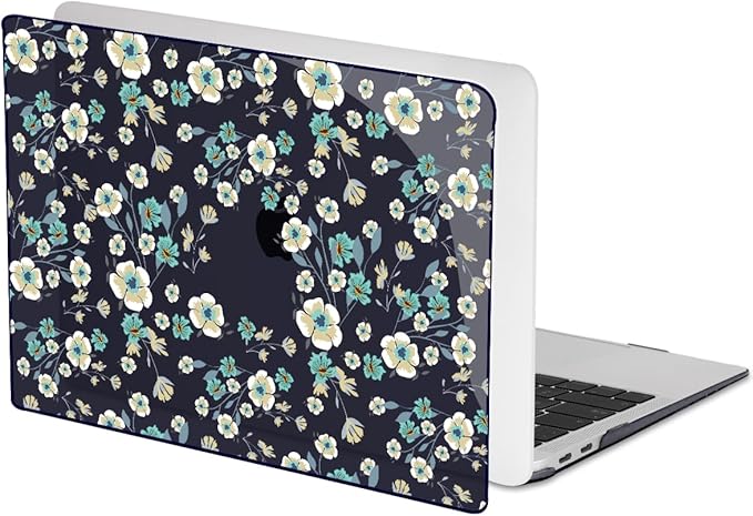 LCMOCICO for MacBook Air 13 inch Case 2021 2020 2019 2018 Release M1 A2337 A2179 A1932, Pritned Pattern Plastic Hard Case Cover for MacBook Air 13 M1 with Retina Display Touch ID, Small Green Flowers