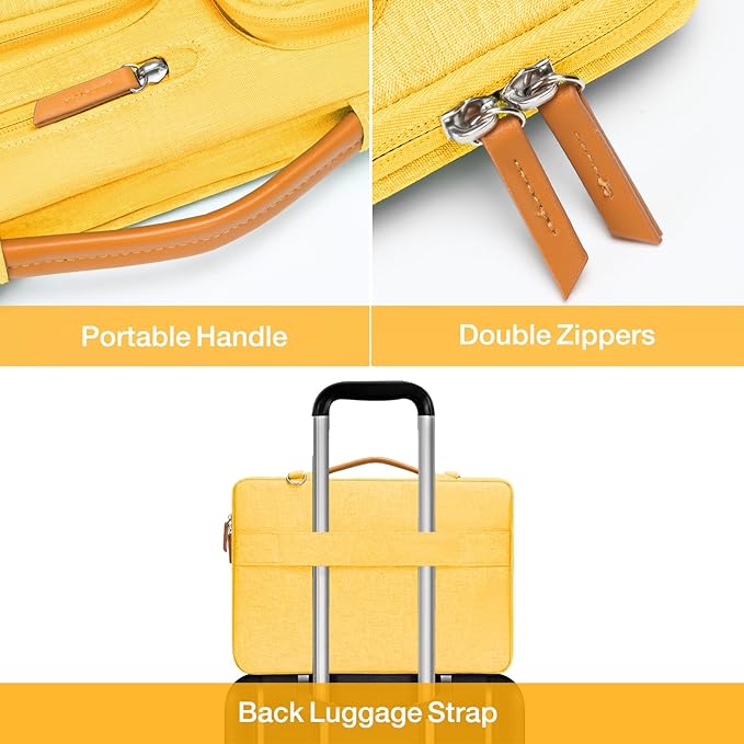 MOSISO 360 Protective Laptop Shoulder Bag,13-13.3 inch Computer Bag Compatible with MacBook Pro 14, HP, Dell, Lenovo, Asus Notebook,Side Open Messenger Bag with 4 Zipper Pockets&Handle, Yellow