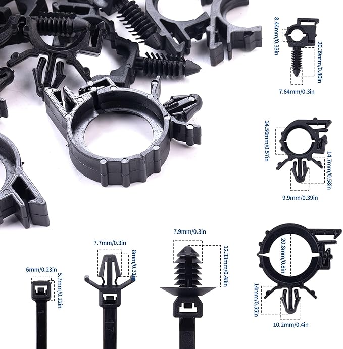 CIOM 150pcs Push Mount Cable Zip Tie with Car Wire Loom Routing Clips for Cars Boat Trailer UTV Jeep Wrangler Engine Bay Self Locking Straps，Universal.