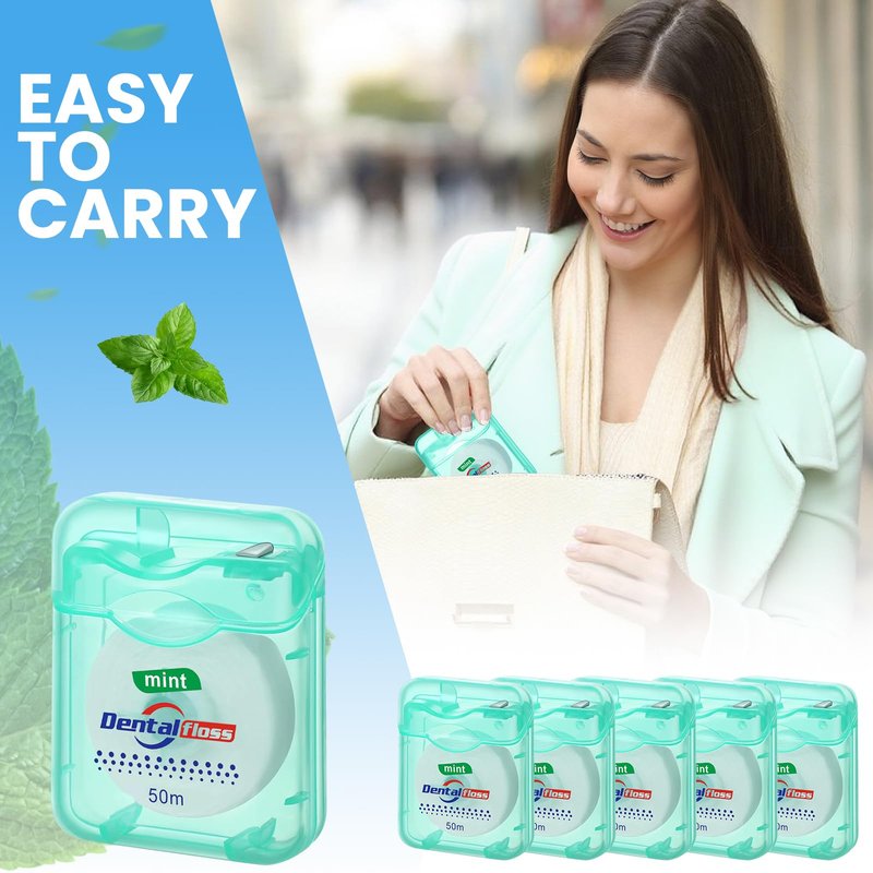 Geiserailie 72 Pack Dental Floss Bulk Mint Flavored 50m Each Travel Dental Floss Waxed Oral Care for Teeth Protection(Mint Green)