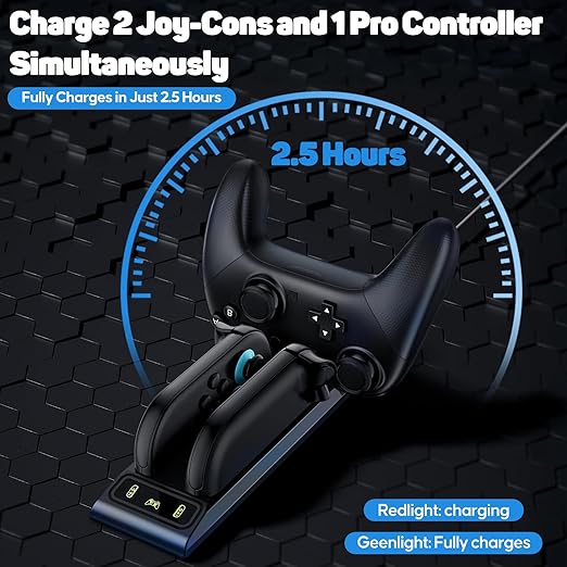 Lmcpa 3 in 1 Controller Charger for Nintendo Switch 2 JoyCon/Pro, Charging Dock with Type-C Port and LED Charging Indicator, 2.5H Fast Charging Space-Saving Storage Stand for Switch 2 Accessories