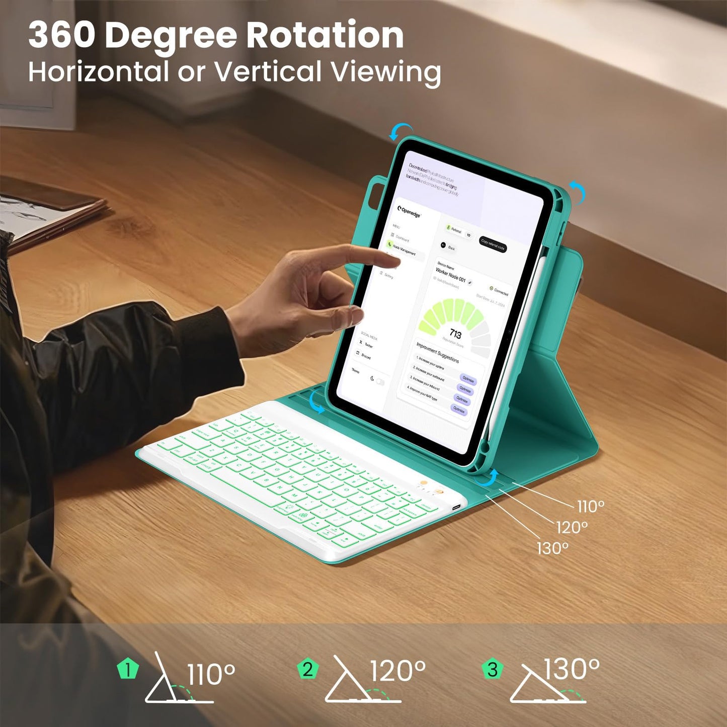 OPAKIT Magnetic Keyboard Case for iPad Air 11-inch (M2 2024) & Pro 11 1st/2nd/3rd/4th,360 Rotation Detachable & 7 Color Backlit BT Keyboard Cover for ipad Air 5th 4th Generation 10.9 inch(Teal)