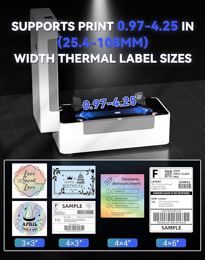 LFPERT Bluetooth Thermal Label Printer, Wireless 4x6 Shipping Label Printer for Small Business & Shipping Package Compatible with Android, iOS, Windows & Mac, Used for Amazon, Ebay, Shopify, USPS Etc