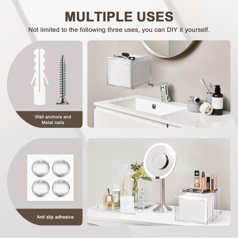 TAINESS Acrylic Disposable Face Towels Holder Compatible with Clean Skin Club Towel XL - Clear Storage Box Wall-Mounted Cosmetic & Skin Care Organizer with Drawer for Bathroom Vanity
