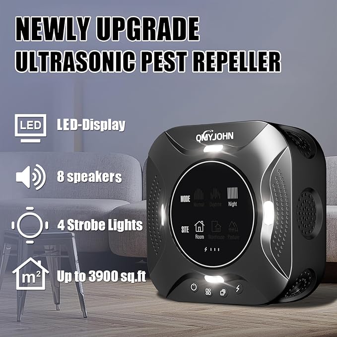 LED Display-2 Packs Ultrasonic pest Repeller Indoor,Multi-Mode Variable Frequency,with LED Strobe Light,Squirrel Repellent for House,Prevent Adaptation.Suitable for Houses,attics,garages,etc.