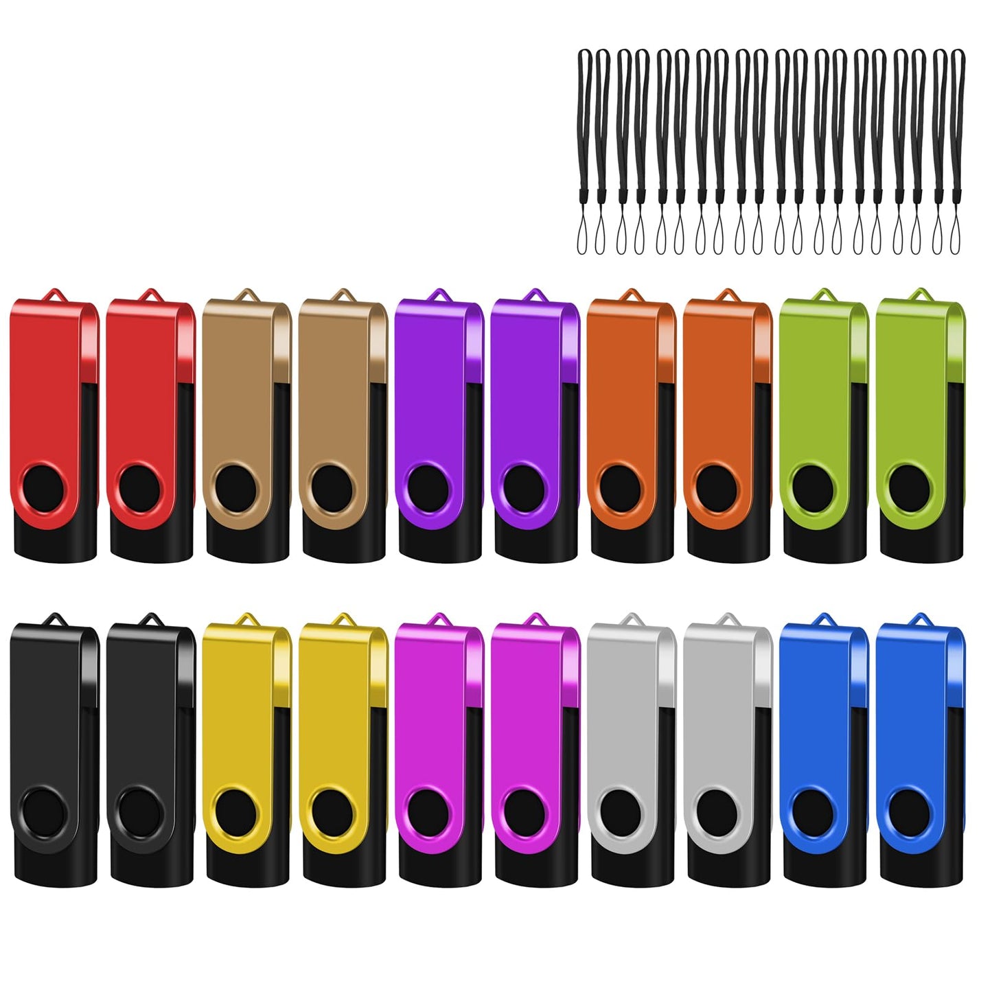 EASTBULL USB 2.0 Flash Drive 2GB with Lanyards Thumb Drives Bulk 20 Pack Colorful Multipack Memory Stick Pen Drive Swivel Design(2GB 20 Pack)