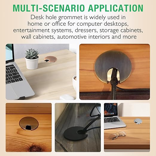 EASYEAH 2 Pcs Desk Grommet 1-3/8" / 35 mm, Desk Cord Hole Cover, Cable Grommet Metal Zinc Alloy Materilal, Desk Hole Grommet for Home & Office Pc, Detachable Cable Cord Organizer-Brushed Silver