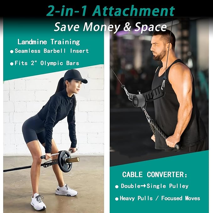 Multi-Function Landmine Attachment & Cable Machine Double to Single Pulley Adapter – Fits 2” Olympic Barbells – Heavy-Duty Steel Base for Landmine Press, Rows, Lat Pulldown, and Home Gym Training