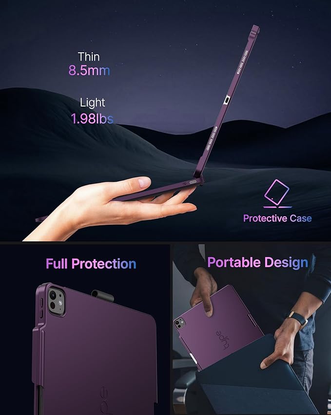 typecase Touch Case with Keyboard for iPad Pro 13"(M5/M4, 2025/2024), iPad Air 13"(M4/M3/M2, 2026/2025/2024) & iPad Pro 12.9", Trackpad, 360° Rotatable, 11-Colors Backlit, Soft Purple