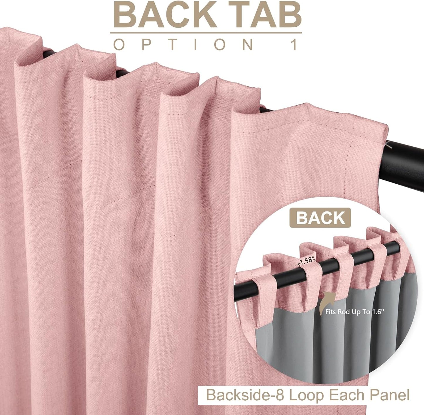 Skiennix 100% Blackout Linen Curtains - Thermal Insulated Drapes for Bedroom | 50" W x 102" L, Baby Pink, 2 Panels Set