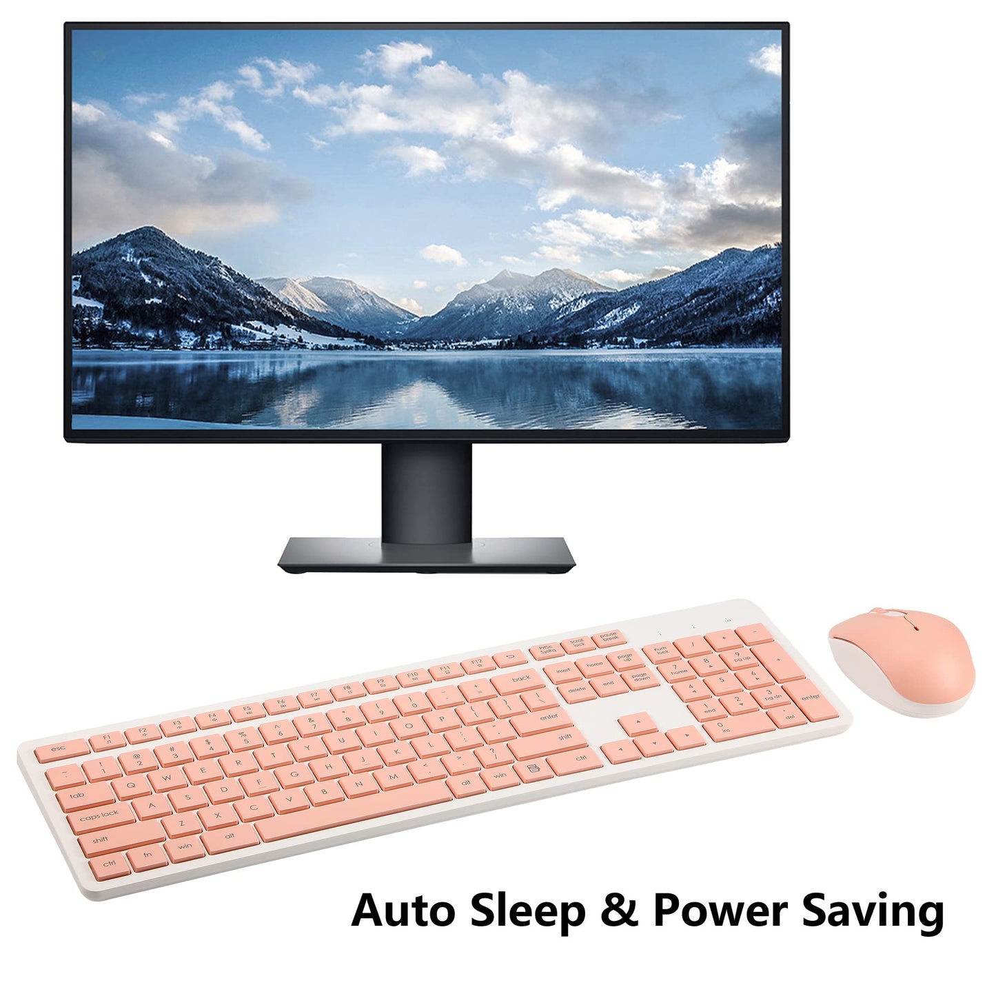 Wireless Keyboard and Mouse Combo, 2.4G Silent Cordless Keyboard Mouse Combo for Windows Chrome Laptop Computer PC Desktop, 106 Keys Full Size with Number Pad, 1600 DPI Optical Mouse (Pink)
