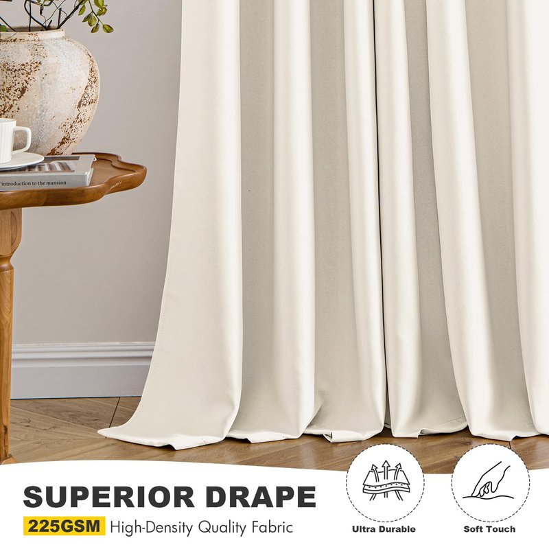 MIULEE Beige White Blackout Curtains for Bedroom Living Room 63 Inches Long 2 Panels, Thermal Insulated Room Darkening Drapes Solid Grommet Noise Reduction Light Blocking Window Treatments 40x63 Inch