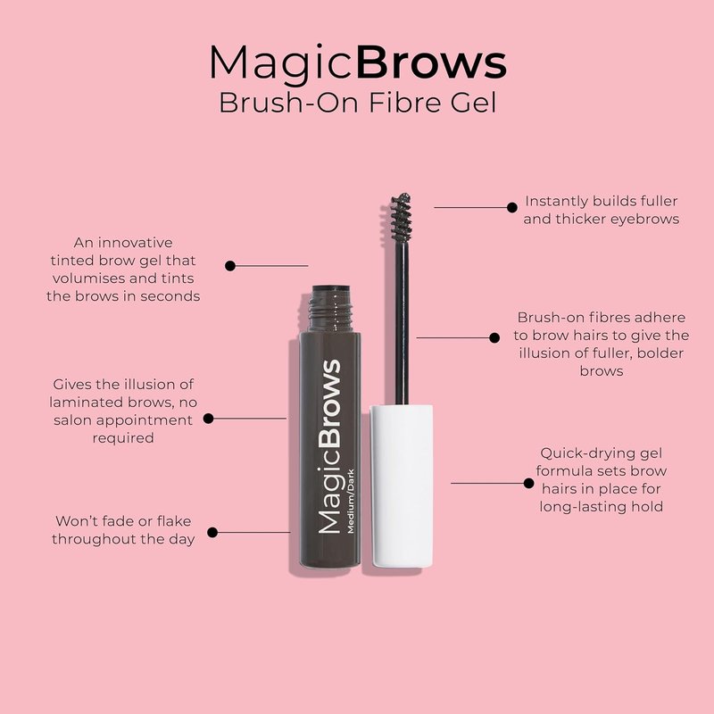 Magic Brows Dark Brown Brow Gel | 3-in-1 Tinted Volumizing Eyebrow Gel with Spoolie Brush for Natural Finish
