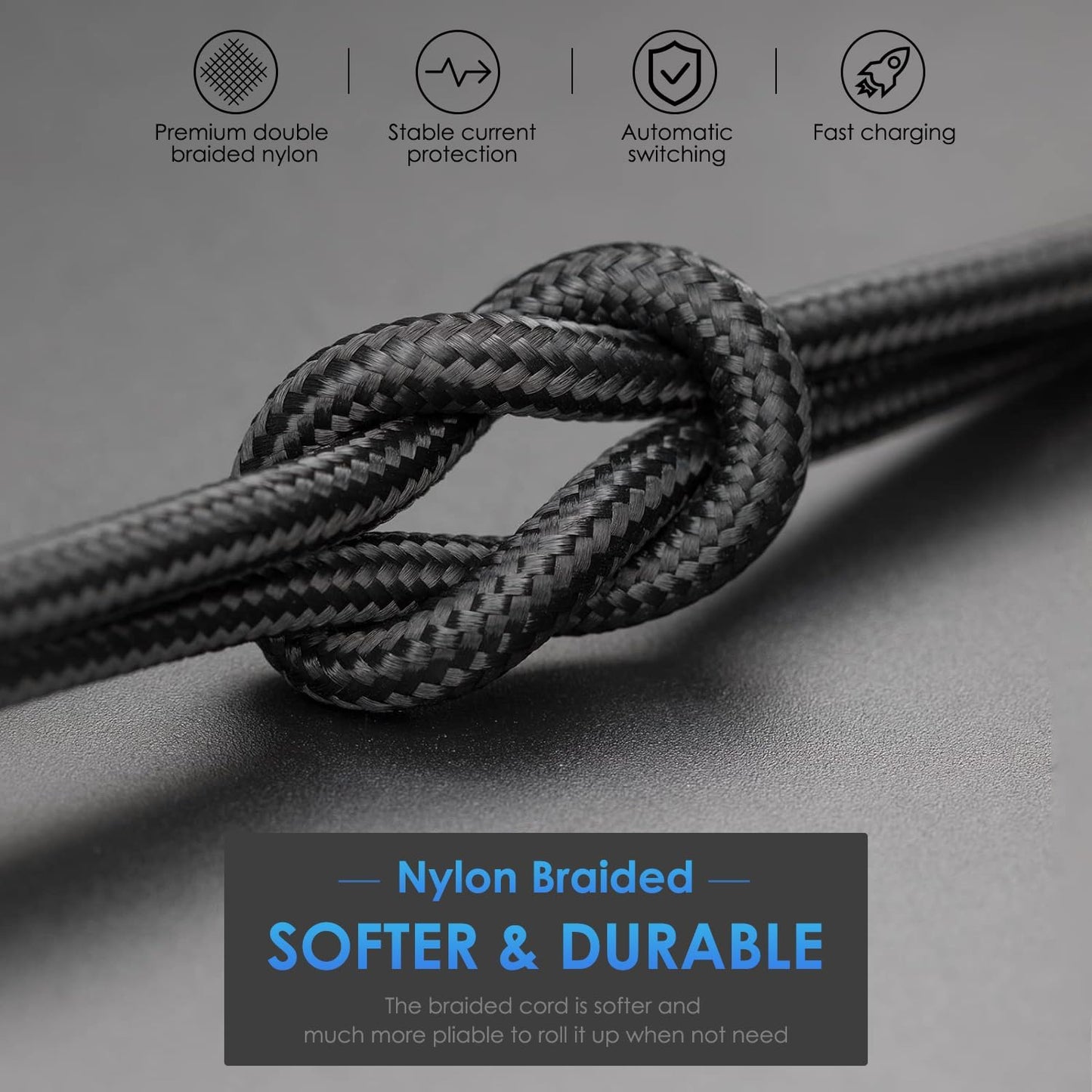 Long iPhone Charger Cable 10FT, 3Pack [Apple MFi Certified] USB-A to Lightning Cable Nylon Braided Fast Charging Cord Compatible with iPhone 14/13/12/11 Pro Max/XR/XS/X/8/7/Plus/6S iPad/iPod/AirPods