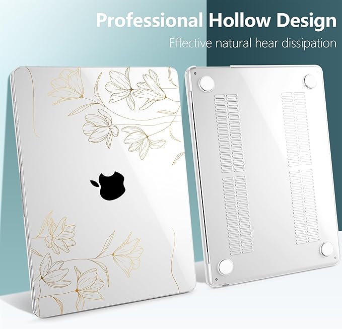 TWOLSKOO for MacBook Air 15 inch Case 2026 2025 2024 2023 Release M5 A3448 M4 A3241 M3 A3114 M2 A2941, Plastic Hard Shell & Screen Protector & Keyboard Cover & Trackpad Film, Florals X449
