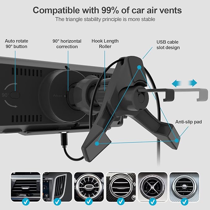 YUPENLAI Wireless Car Charger for Z Fold 6/5/4/3, Dual Coil Cup Holder Phone Mount for Tesla, Fast Charging Auto Clamping Auto Rotation 90° Air Vent Mount for iPhone 16/15/14/13/12 Serie