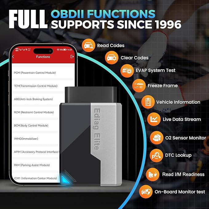 KINGBOLEN Ediag Elite OBD2 Scanner Bluetooth, Bidirectional Test Scanner All System Diagnostic Tool for iOS & Android, 15+ Hot Reset, CANFD Protocol, FCA AutoAuth, No Subscriptions Lifetime Update