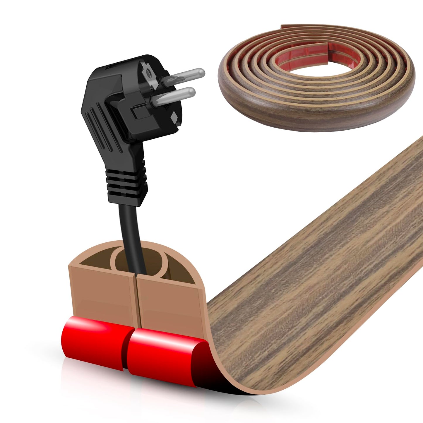 Floor Cord Cover Self Adhesive Cord Hider,20FT Cable Management, Extension Strip Protector for Wires, Prevent Cable Trips for Offices, Gyms, Exhibitions Cavity:0.39"(W) x 0.27"(H) Woodsmokedbrown